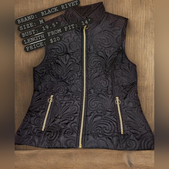 Black Rivet Black Quilted Vest - Picture 1 of 4